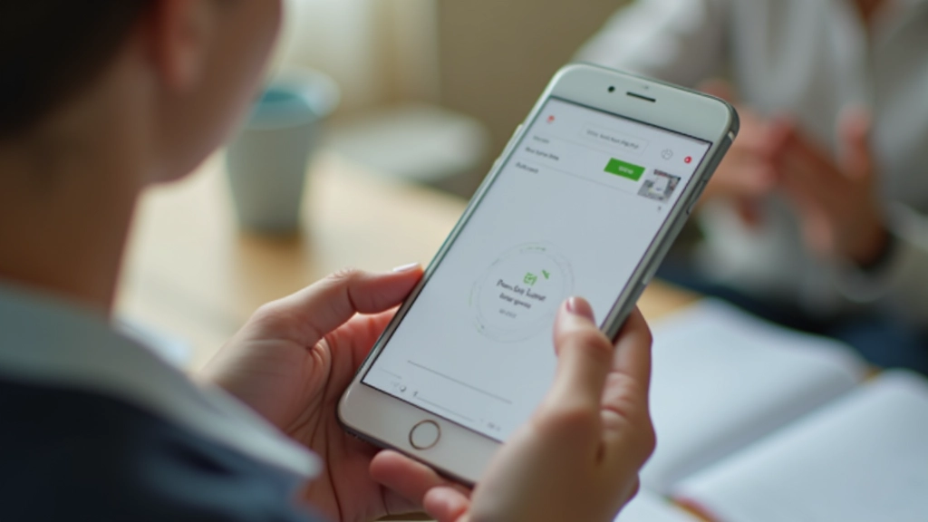 Mão a segurar smartphone moderno com interface responsiva visível, ecrã tátil mostrando website bem otimizado, luz natural suave